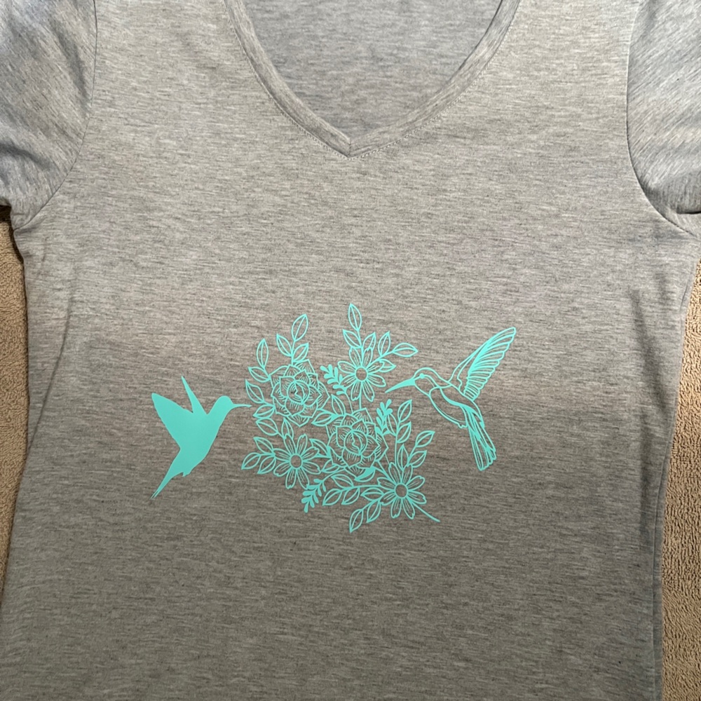 Cricut custom made design. grey V neck women.